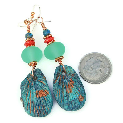 turquoise and copper rustic wings boho earrings with lampwork