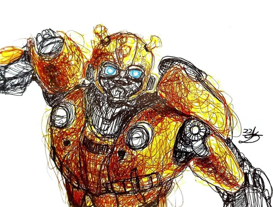 06-Bumblebee-Transformers-Scribble-Drawings-Drawer-Dee-www-designstack-co