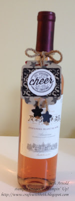 Craft with Beth: Here's to Cheers Tag Part Two Warmth and Cheer DSP Wonderful Wreaths Framelits, Cheerful Tags Framelits, Wine Bottle Tag, Gift Packaging, Christmas