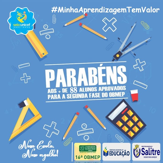 Prefeitura De Salitre Parabeniza Aos 89 Anos Que Irão Fazer Hoje Segunda Fase Da OBMEP.