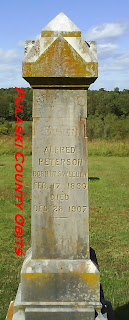 Gravestone of Alfred Peterson, born in Sweden, died near Swedeborg, Missouri.  Photo by Pulaski County Obits, October 2009