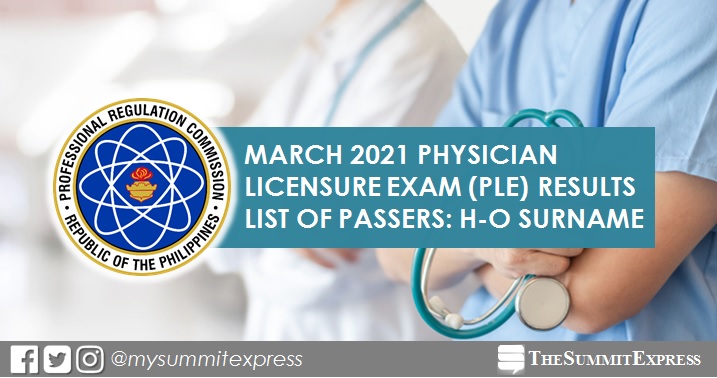 H-O PLE Passers: March 2021 Physician board exam result