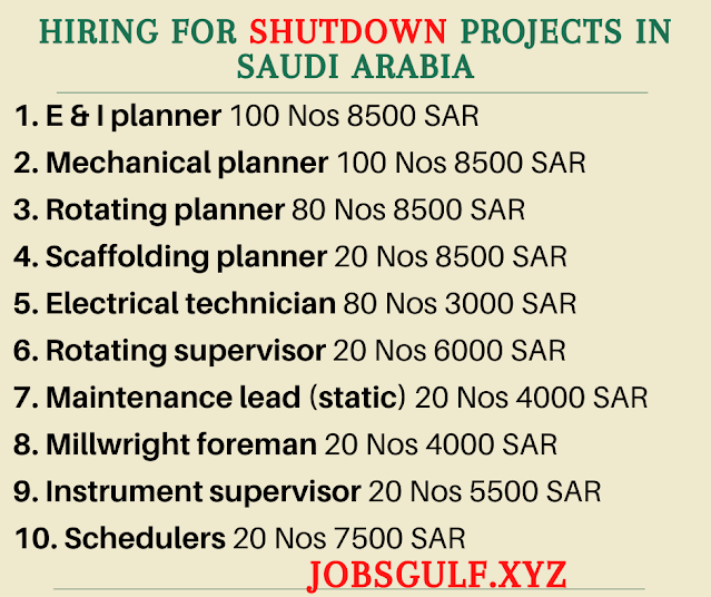 Hiring for Shutdown projects in Saudi Arabia