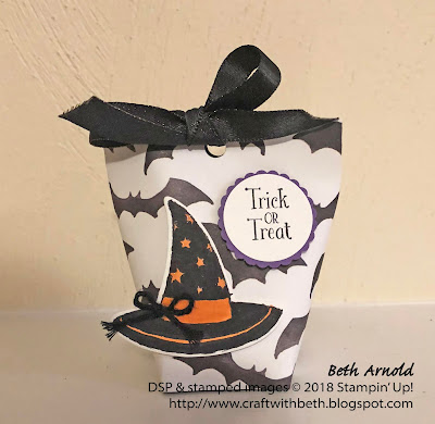 Craft with Beth: Stampin' Up! Halloween Treat Holder Box in a Bag Cauldron Bubble Cauldron Framelits Spooky Sweets Toil and Trouble DSP Designer Series Paper 8 Weeks of Halloween