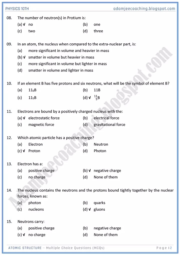 atomic-structure-mcqs-physics-10th