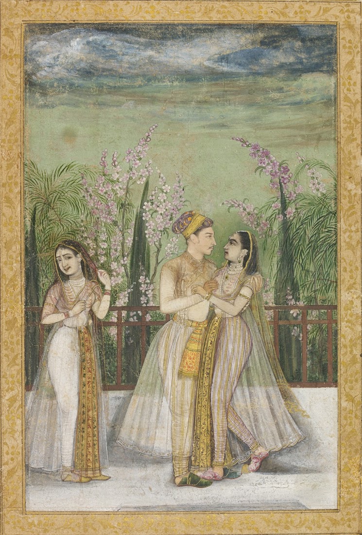 A Prince and his Mistress in an Embrace - Mughal Painting, India, c. 1640