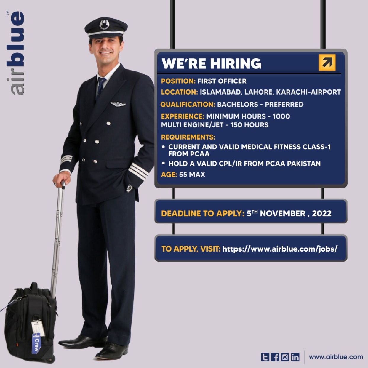 AirBlue Pakistan Jobs for First Officer