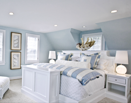 Coastal Cottage Bedroom Design Crisp White with Soft Blue