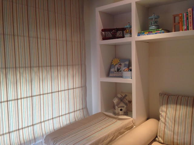 Blue and beige stripes boy's bedroom