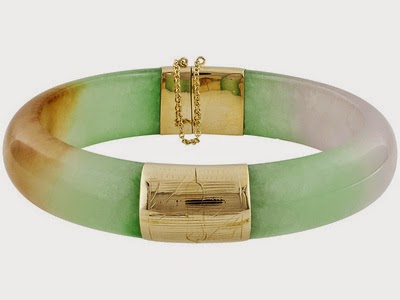 14k gold bracelet with three color jade