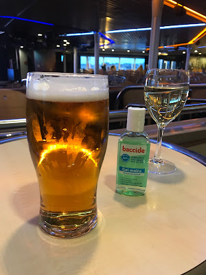 In the bar on the ferry from St Malo to Portsmouth, handwash gel already to hand