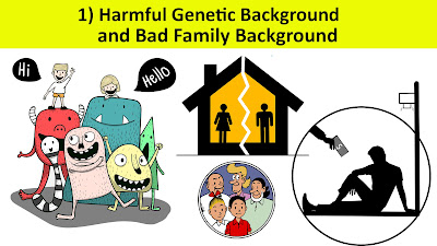 1) Harmful Genetic Background and Bad Family Background - ಹಾನಿಕಾರಕ ಆನುವಂಶಿಕ ಹಿನ್ನೆಲೆ & ಕೆಟ್ಟ ಕೌಟುಂಬಿಕ ಹಿನ್ನೆಲೆ.