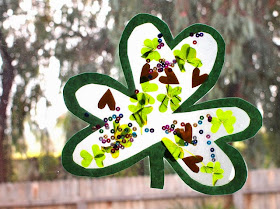 Clover contact paper sun catchers for St. Patrick's Day