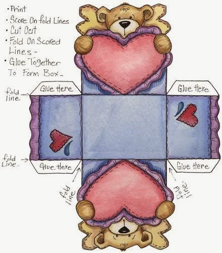 Valentine´s Bear: Free Printable Open Boxes.