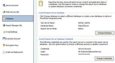 Reporting Services Configuration Manager - Database