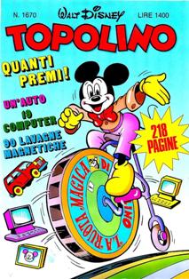 Topolino 1670 - 29 Novembre 1987 | ISSN 1120-611X | CBR 215 dpi | Settimanale | Fumetti | Universo Disney
Topolino apparve in Italia il 30 marzo 1930, quando sul n.13 del settimanale torinese Illustrazione del Popolo, diretto da Lorenzo Gigli, fu pubblicata la prima striscia disegnata da Ub Iwerks e intitolata Le avventure di Topolino nella giungla. Due anni dopo si ha il primo libro illustrato italiano con le sue immagini: Sua Altezza Reale il Principe Codarello e, poco più tardi, il 31 dicembre 1932, esce il primo numero di Topolino in formato giornale, edito da Nerbini.
Sulla falsariga del celebre Corriere dei Piccoli, anche Topolino si presentava ai lettori con periodicità settimanale e si apriva con una breve storia in cui le didascalie sono scritte in rima e realizzata da Giove Toppi, che divenne quindi il primo autore Disney italiano. Sul settimanale della Nerbini, comunque, trovano spazio soprattutto le strisce e le tavole realizzate da Floyd Gottfredson. In queste storie vengono anche introdotte delle didascalie in rima, scritte dal primo direttore della rivista, Paolo Lorenzini (detto Collodi Nipote in quanto nipote di Carlo Collodi), e viene anche assegnato il nome definitivo alla spalla di Topolino, ovvero quel Pippo un po' lunatico e un po' svampito che sui libri della Salani veniva ancora chiamato Medoro.
Nerbini non si era assicurato correttamente i diritti di pubblicazione: quando aveva varato la sua rivista, infatti, si era rivolto al Consorzio Cinematografico E.I.A., il distributore dei cortometraggi di Topolino, quando in realtà i diritti per le riviste erano stati dati in mano al giornalista Guglielmo Emanuel dallo stesso Disney. Per cui, per un paio di numeri, la testata passò da Topolino a Topo Lino, per poi riprendere la nota testata con il n.7. Il Topolino Giornale era formato da otto pagine e non conteneva solo storie a fumetti Disney ma anche storie non-Disney che anzi erano di solito la maggioranza delle storie presenti in un numero.
Il numero 137 del Topolino Giornale, dell'11 agosto 1935, segna il passaggio di consegne da Nerbini alla Mondadori. Il fascismo, tuttavia, causò dei problemi al giornale. Dal 1938, il Min.Cul.Pop. (Ministero della Cultura Popolare) impone alla stampa di non editare più i protagonisti del fumetto popolare americano. Il solo Topolino è risparmiato, e così il suo logo e il suo personaggio possono continuare ad esistere nelle edicole italiane, ma in piena seconda guerra mondiale, a partire dal n.476 del 27 gennaio 1942, anche il settimanale è costretto a cedere alle restrizioni. Lo sostituisce Tuffolino, un ragazzetto dalle medesime caratteristiche fisiche, disegnato dal grande illustratore Pierlorenzo De Vita. Con la fine del fascismo, le avventure di Topolino poterono di nuovo essere pubblicate.
Alla fine degli anni quaranta, però, i giornali a fumetti che pubblicavano storie a puntate di non più di due tavole ad episodio erano irrimediabilmente in crisi, e così lo stesso Topolino, le cui vendite erano di gran lunga calate rispetto al periodo d'oro. Mondadori, però, non poteva rinunciare alla rivista da edicola per non perdere i ricchi diritti delle pubblicazioni da libreria, così decise un doloroso ma necessario cambio di formato e periodicità. Nel 1949 nasce così il periodico a fumetti Topolino formato libretto, all'inizio con cadenza mensile, quindi quindicinale e, infine, settimanale, fino a giungere a oggi al suo sessantesimo anniversario e con oltre 3000 numeri usciti, ricchi di storie tra le più famose, con autori da Carl Barks a Romano Scarpa, da Floyd Gottfredson a Giovan Battista Carpi e così via.