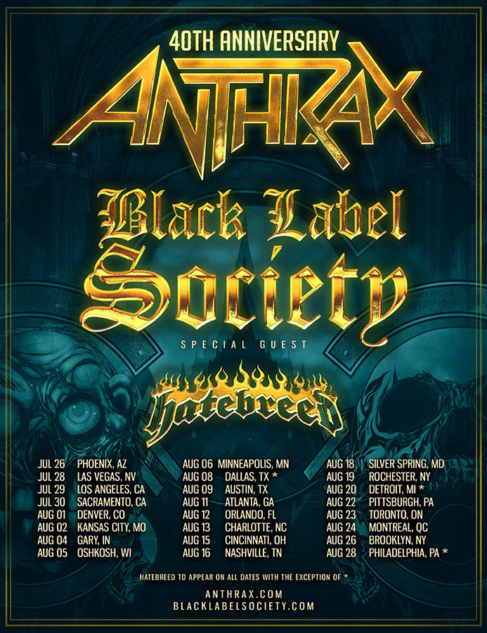 ANTHRAX AND BLACK LABEL SOCIETY TO HIT THE ROAD THIS SUMMER ON CO-HEADLINE  NORTH AMERICAN TOUR WITH GUEST HATEBREED