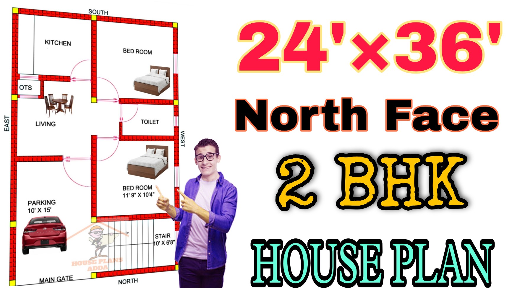 24×36 2bhk north face house plan