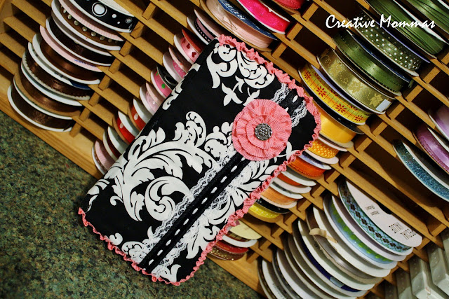 fabric, pink, black, flower, covered wipe case