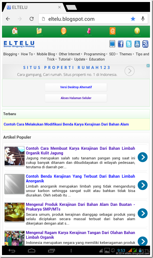 Antarmuka Laman Blog Eltelu Pada Peramban Seluler