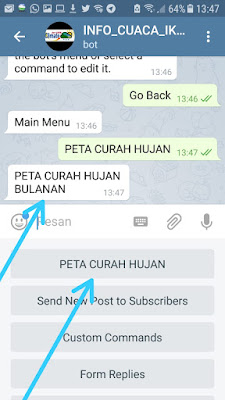 Menu dan submenu bot telegram informasi cuaca dan iklim