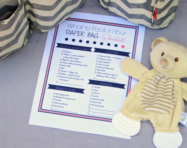 A Perfectly Packed Diaper Bag (plus tips for organizing your own diaper bag!) at LaurasPlans.com: A free printable checklist