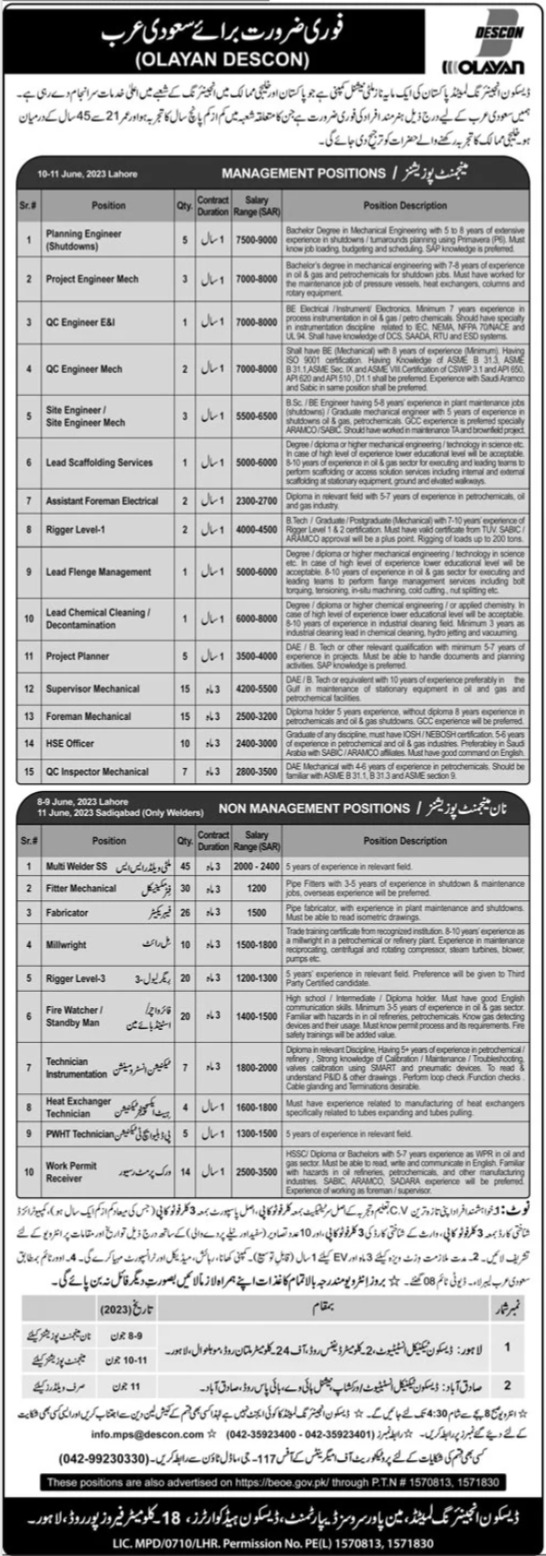 Descon Engineering Limited Engineering jobs in  Saudi Arabia 2023