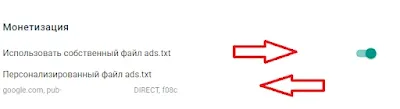 Раздел "Настройки" Монетизация