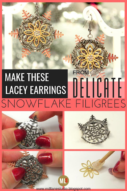 Mixed Metal Filigree Snowflake Earrings project sheet