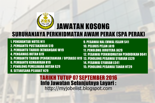 Jawatan Kosong Terkini di SPA Perak - 07 September 2016