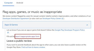 Tab on report inappropriate app form