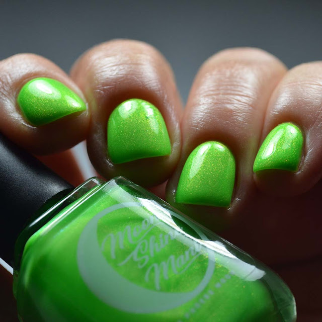 neon green nail polish with shimmer swatch