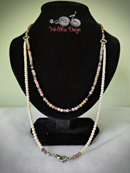 Tourmaline and Pearl Face Mask, Eyeglasses Strap as Layered Necklace