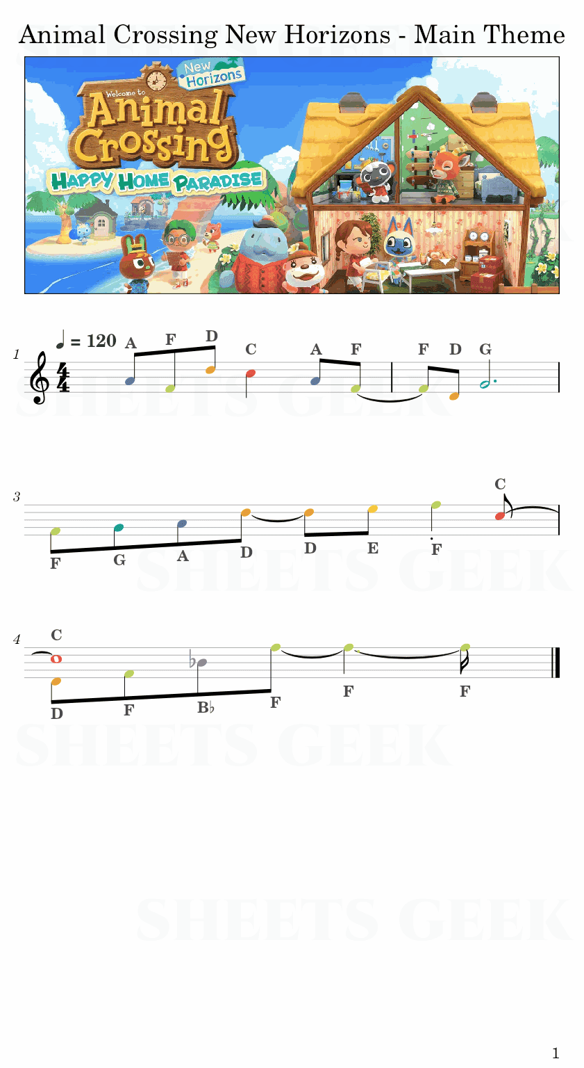 Animal Crossing New Horizons - Main Theme Easy Sheet Music Free for piano, keyboard, flute, violin, sax, cello page 1