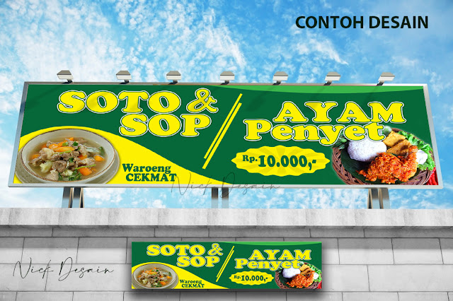 Contoh Desain Spanduk Plang Warung Soto dan Ayam Penyet  - Percetakan Tanjungbalai