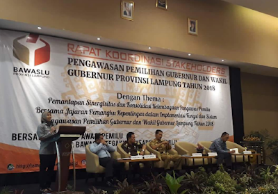 Ketua Bawaslu Lampung Buka Rakor Stakeholder Pengawasan Pilgub Lampung 2018