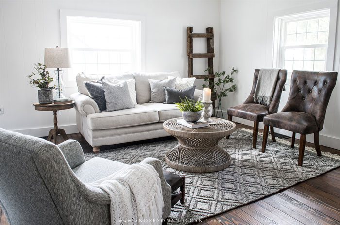 White living room with furniture