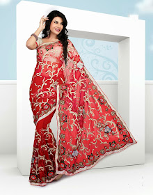 Fascinating Brick Red Embroidered Saree