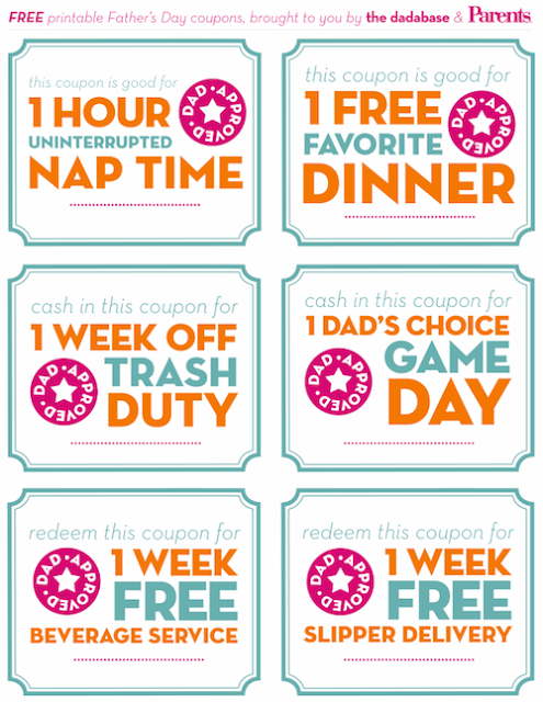 Here are some funny coupons that you can give moms and dads on parents day. 