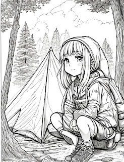cute girl charming and sweet in a summer camp coloring page