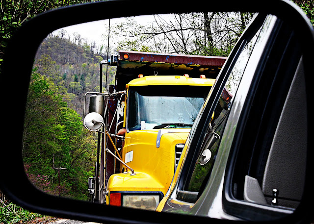 WV photographer yellow truck rearview mirror