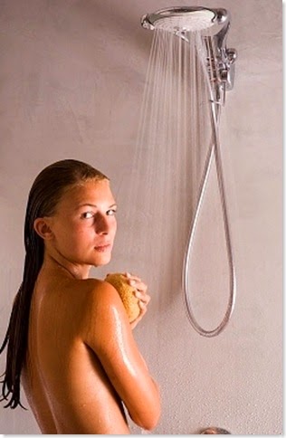 woman showering