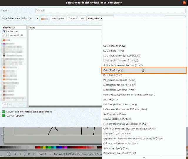 changer le format d'un fichier à l'export sous inkscapee