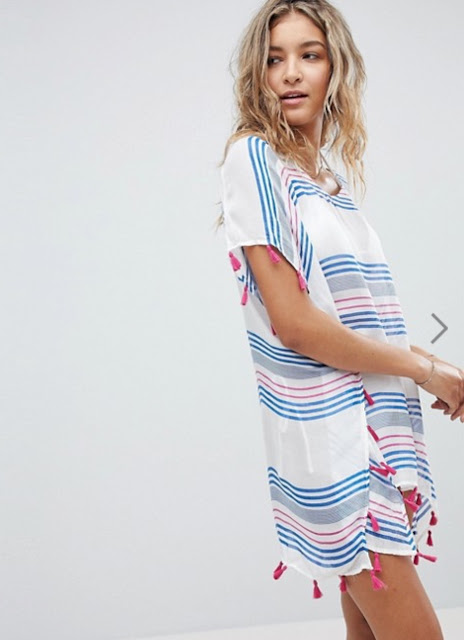 surf gypsy beach striped printed tassel cover up