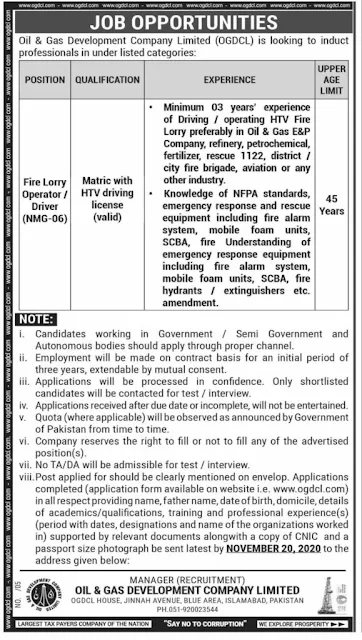 Oil & Gas Development  Driver Jobs November 2020