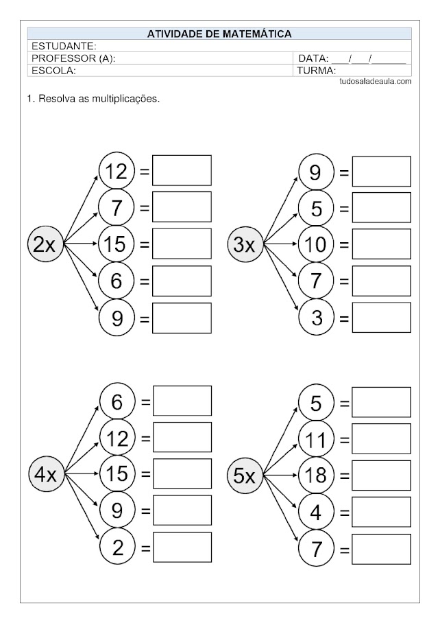 Atividades multiplicação 3º ano