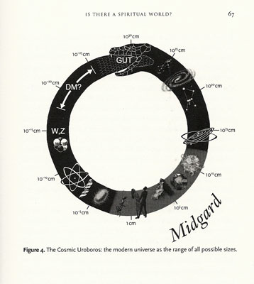 Humans are located about half way between the very small and the very large (Source: Nancy Ellen Abrams, "A God that could be real")