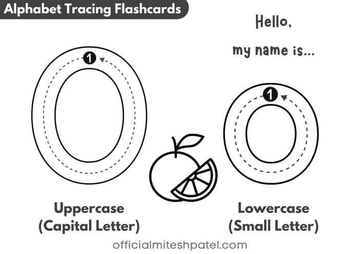 Free Printable Letter O Alphabet Tracing Flash Cards PDF download