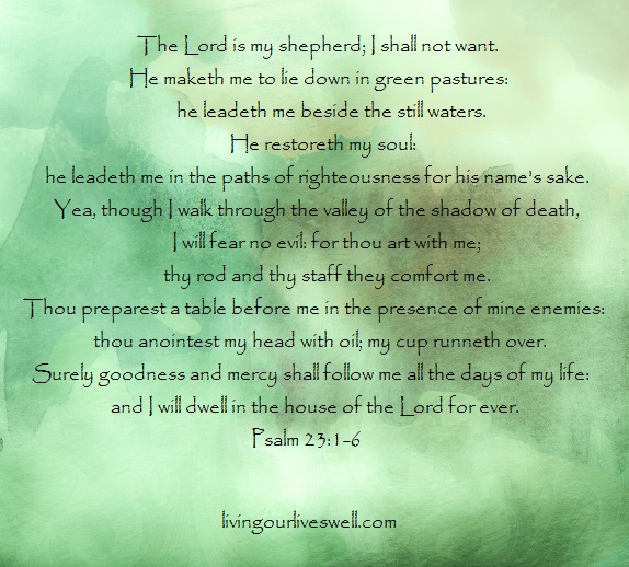 Praising God for all his promises found in Psalm 23