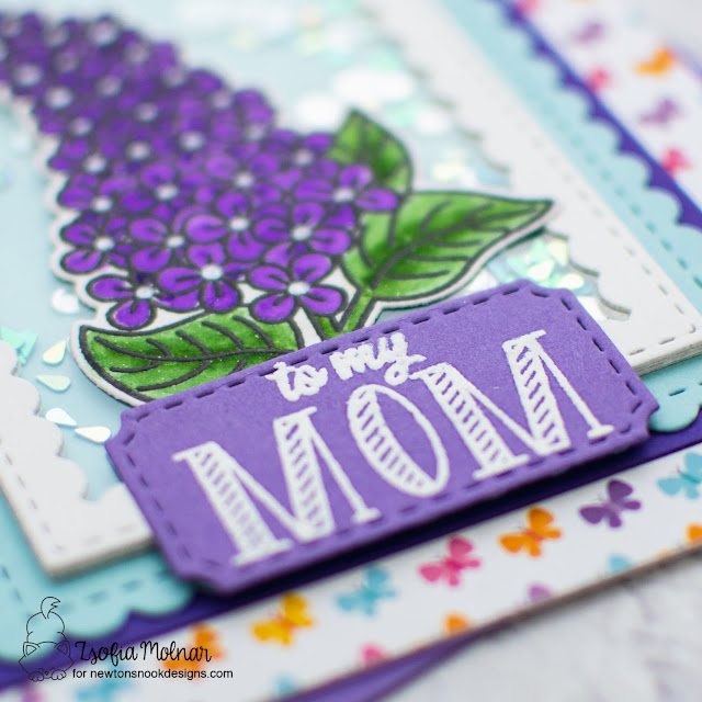 Mom card with Lilacs by Zsofia Molnar |  Lilac Stamp Set, Springtime Paper Pad and Framework Die Set by Newton's Nook Designs #newtonsnook